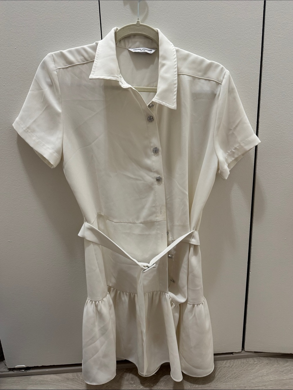 Amanda Uprichard Cream Short-Sleeve Shirt Dress